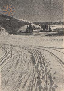 Фото Е.Жолкевича, 1938 р. Вид на лижний спуск у Ільнику. Позаду церква.