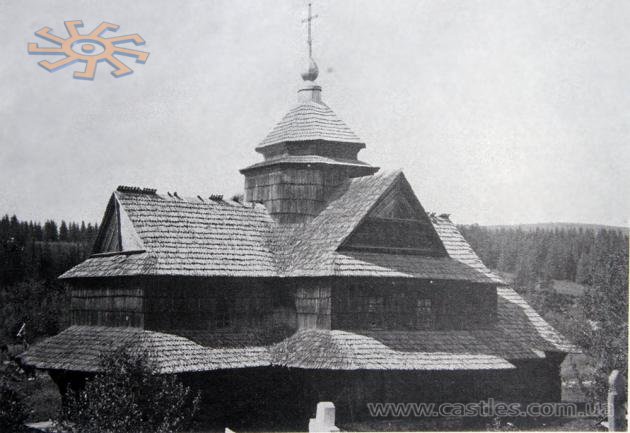 Космацька дерев'яна церква Параскеви (1718) на початку ХХ ст. З книги "Українське мистецтво" Вадима і Данила Щербаківських (Київ, 1913, перевидання: Харків, 2015, видавець Савчук О.О.).